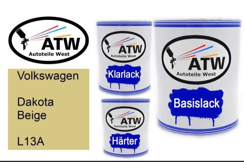 Volkswagen, Dakota Beige, L13A: 1L Lackdose + 1L Klarlack + 500ml Härter - Set, von ATW Autoteile West.